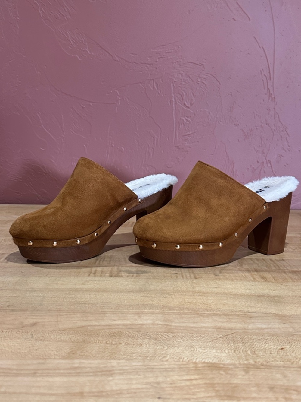 Mudd Faux-Suede Clog Mules [tan cream]